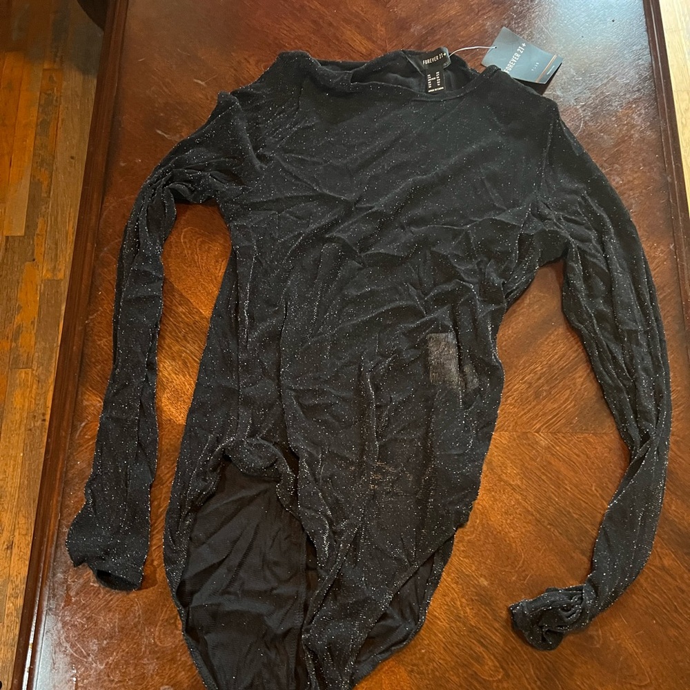 Brand New forever 21 sparkly black see through body suit top